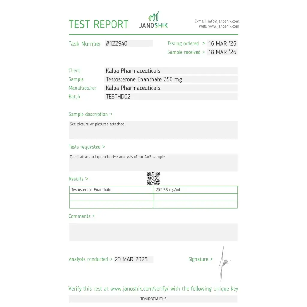 testoxyl enanthate purity analysis report